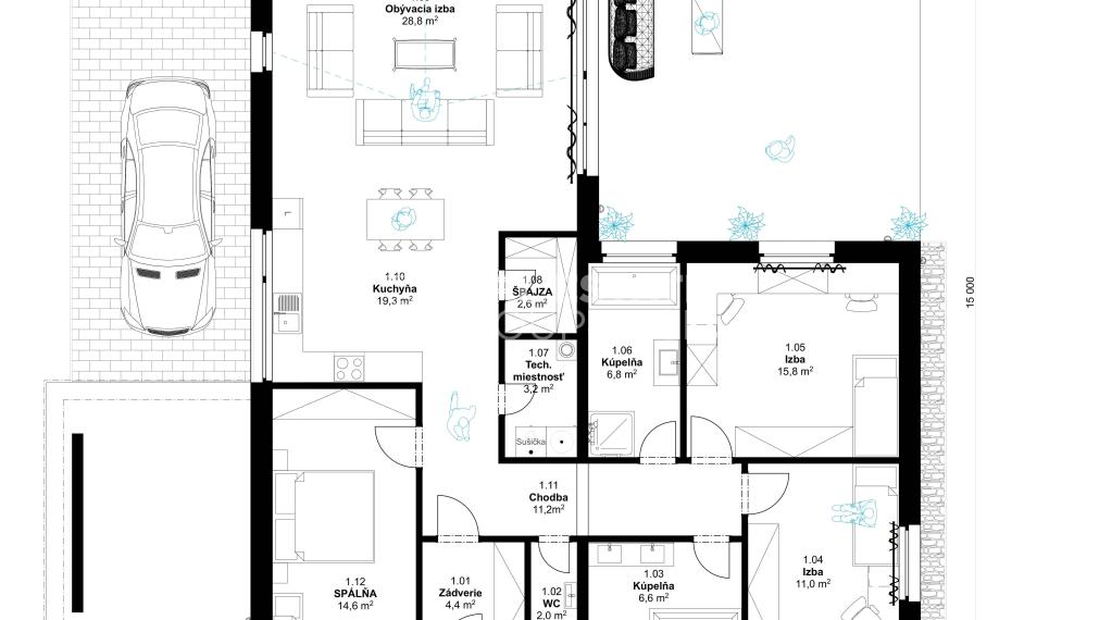 MODERNÝ BUNGALOV 4 IZ - PLOCHÁ STRECHA 160 990,-€