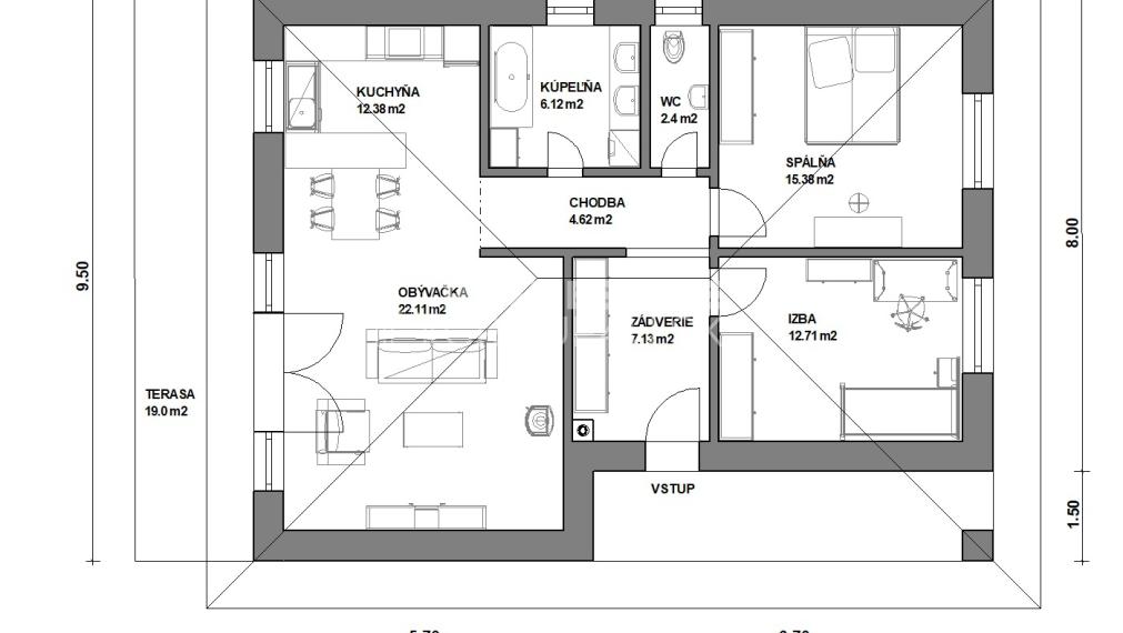 3 IZ BUNGALOV S  ÚŽITKOVOU PLOCHOU 83 M2