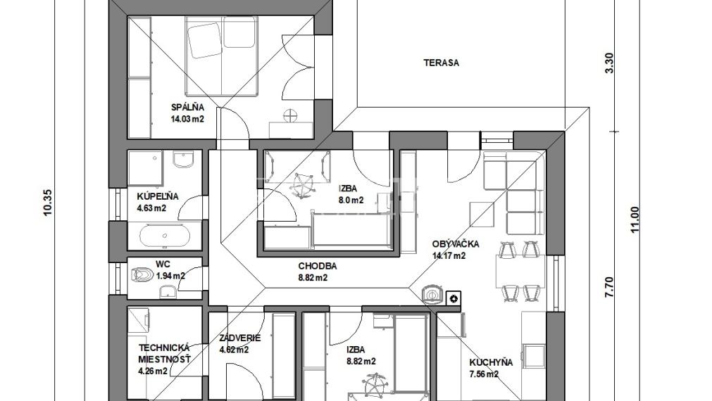 BUNGALOV 4 IZ S TERASOU V TVARE "L"