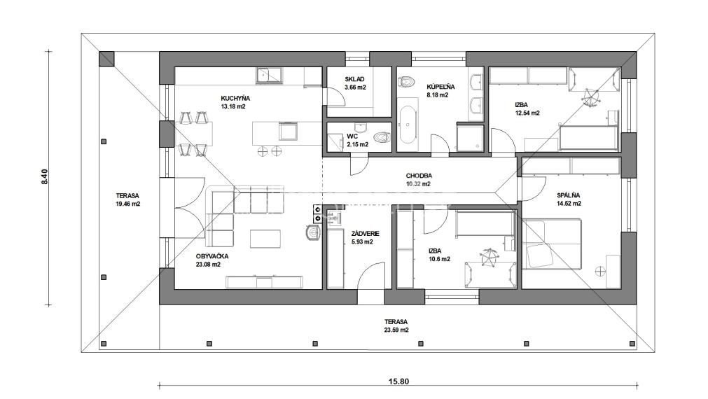 BUNGALOV S 2 TERASAMI