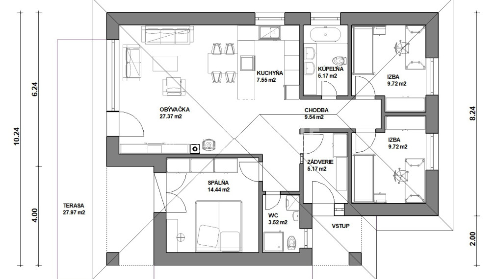 PRESVETLENÝ MODERNÝ BUNGALOV