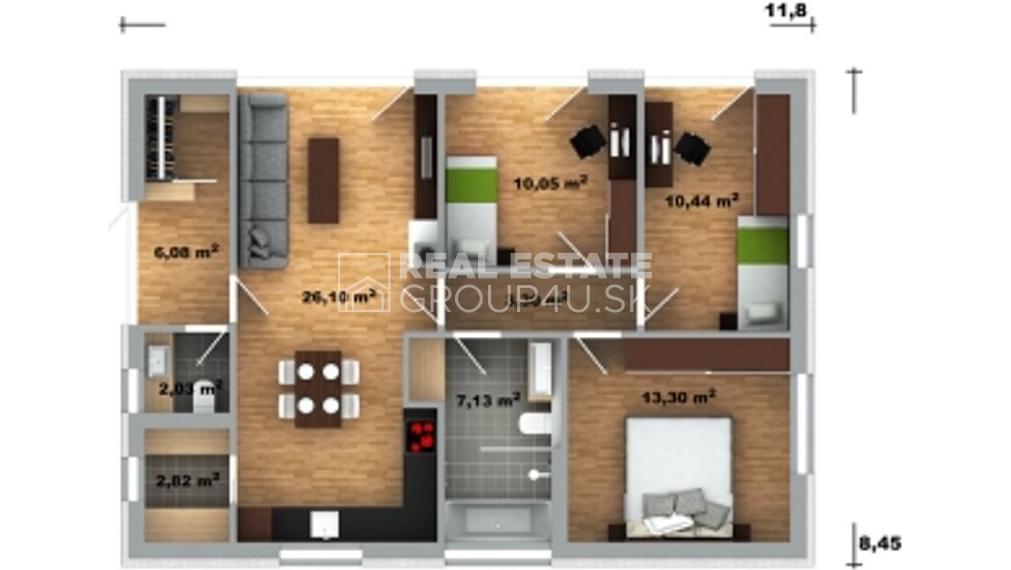 NOVOSTAVBA:  4IZ  BUNGALOVOM S VÝMEROU 100 M2