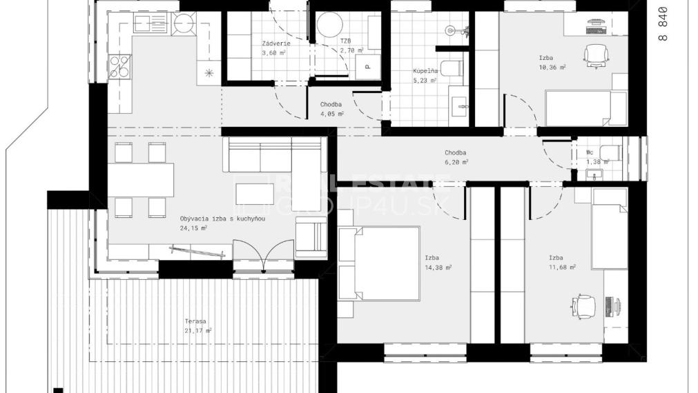 MODERNÝ PRÍZEMNÝ BUNGALOV s veľkou terasou