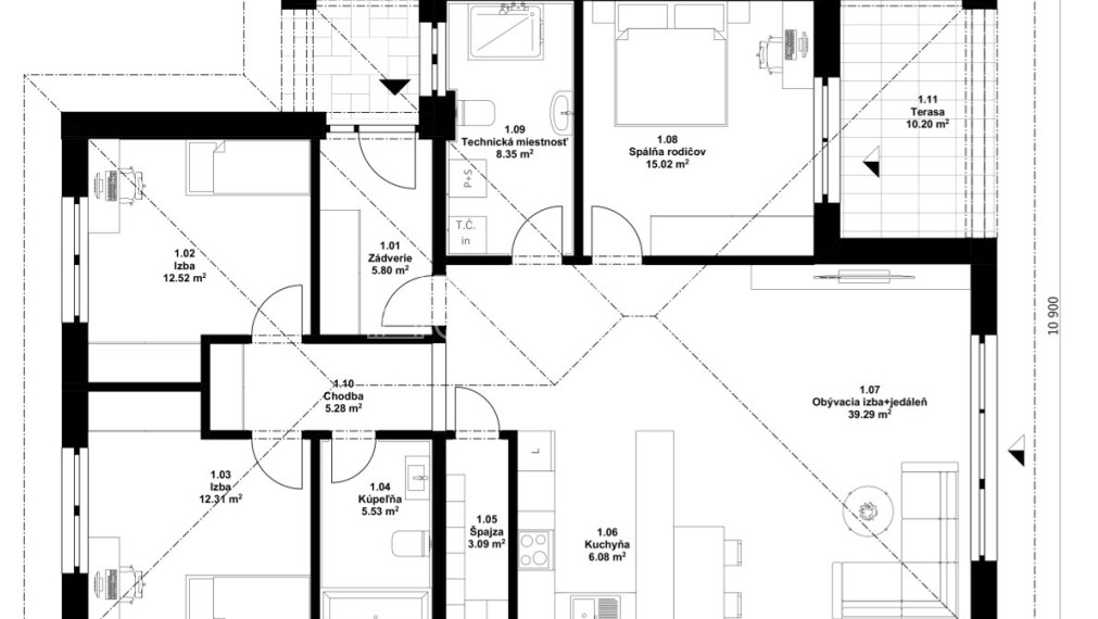 BUNGALOV S TERASOU - 4 IZBOVÝ , bezpečný a moderný dom