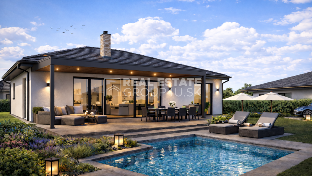 Moderný prízemný dom s terasou. Miesto, kde chcete žiť