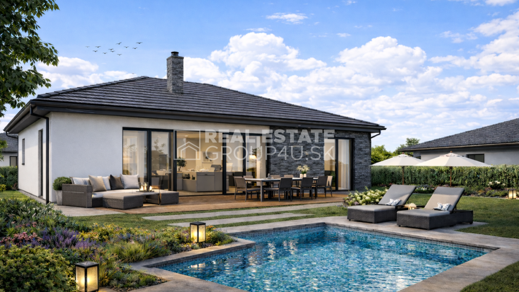 Moderný prízemný dom s terasou. Miesto, kde chcete žiť