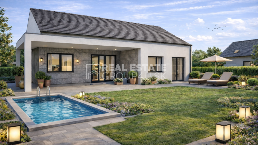 MODERNÝ PRÍZEMNÝ BUNGALOV s veľkou terasou