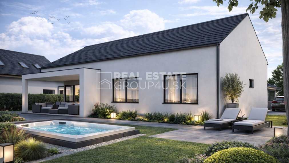 MODERNÝ PRÍZEMNÝ BUNGALOV s veľkou terasou