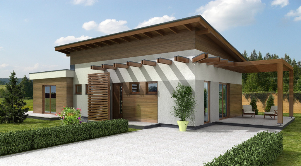 BUNGALOV S PLOCHOU STRECHOU A PERGOLOU