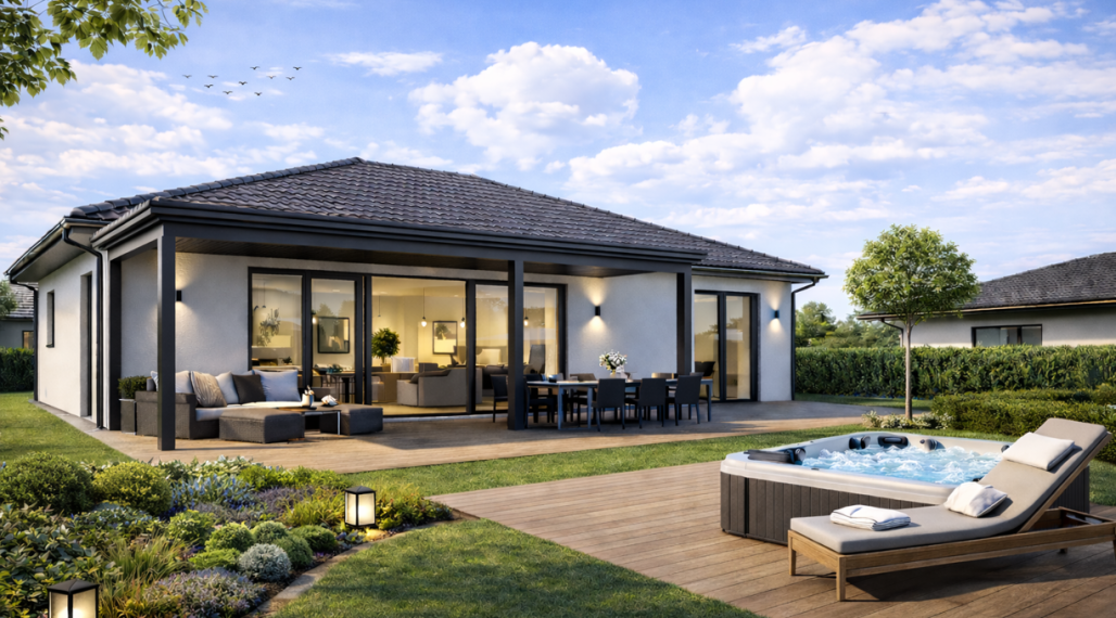 MODERNÝ BUNGALOV s terasou a záhradou