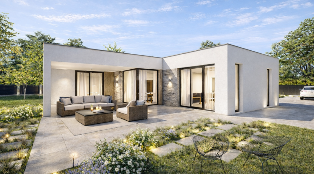 MODERNÝ 4 IZBOVÝ BUNGALOV v tvare L