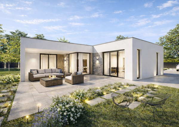 MODERNÝ 4 IZBOVÝ BUNGALOV v tvare L